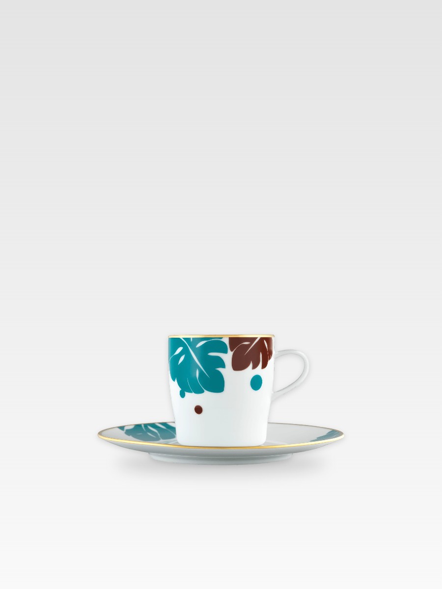AURÉOLE COLORÉE BŁĘKIT-BRĄZ FILIŻANKA DO KAWY ZE SPODKIEM 17,9 cm